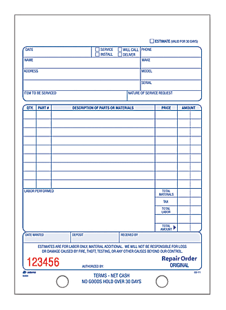 Adams™ 2-Part Service Repair Book, 5 9/16" x 8 7/16", 50 Sets