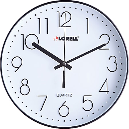 Lorell 12" Round Quiet Wall Clock - Analog - Quartz - Black Case