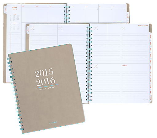 AT-A-GLANCE® Collection Weekly/Monthly Academic Planner, 8 3/8" x 11", Tan, July 2015–July 2016
