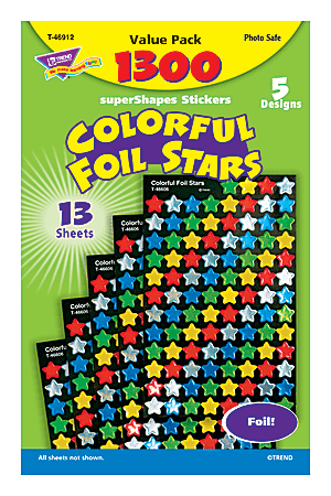 TREND superShapes Stickers, Multicolor Foil Stars, Pack Of 1,300