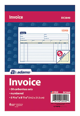 Adams Carbonless Invoice Books 2 Part 8 716 x 5 916 Pack Of 50 - Office ...