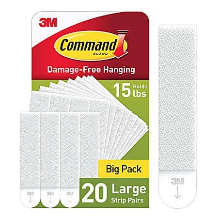 Command® Large Picture Hanging Strips, 20 White Adhesive Strip Pairs (40 Strips), Damage Free Hanging Picture Hangers, No Tools Wall Hanging Strips