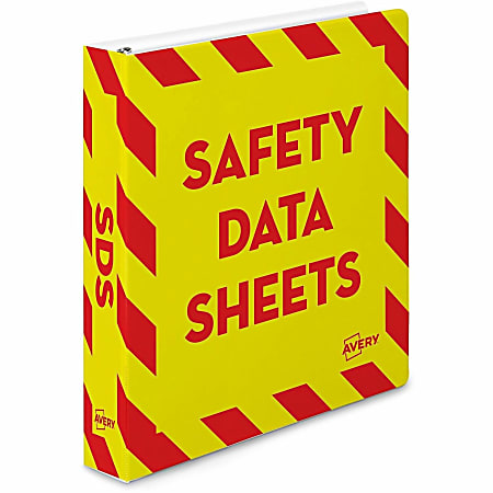 Avery® Preprinted Safety Data Sheet 3-Ring Binder, 1 1/2" Rings, Yellow/Red