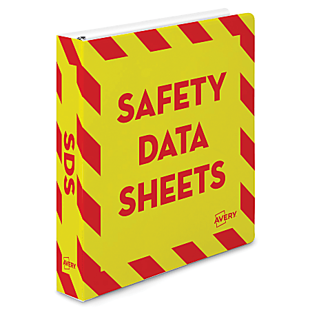 Avery® Preprinted Safety Data Sheet 3-Ring Binder, 1 1/2" Rings, Yellow/Red
