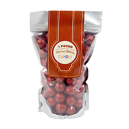 Sweetworks Foil-Wrapped Solid Milk Chocolate Balls, 1 Lb, Red