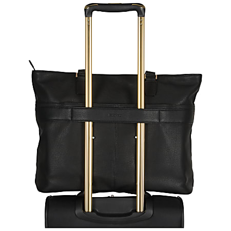 Kenneth Cole Reaction Genuine PDM Leather K Pocket Single Compartment Womens Laptop Tote With 15 Laptop Pocket 12 34 H x 16 W x 4 D Black Office Depot
