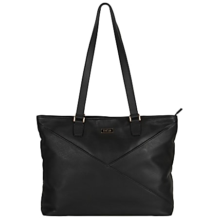 Kenneth Cole Reaction Genuine PDM Leather K Pocket Single Compartment Womens Laptop Tote With 15 Laptop Pocket 12 34 H x 16 W x 4 D Black Office Depot