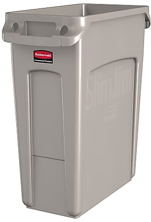 Rubbermaid® Slim Jim Rectangular Polyethylene Vented Waste Receptacle, 16 Gallons, Beige