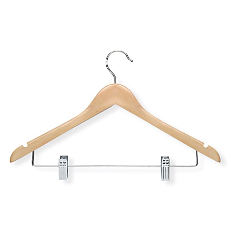 Honey Can Do Wood Suit Hangers With Clips, 17-9/16" x 10-1/16", Maple, Pack Of 12 Hangers