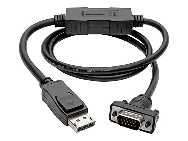 Tripp Lite 3ft DisplayPort to VGA Adapter Active Converter Cable Latches DP to HD15 DPort 1.2 M/M - for Video Device, Projector, TV, Graphics Card, Monitor - 3 ft - 1 x HD-15 Male VGA - 1 x DisplayPort Male Digital Video