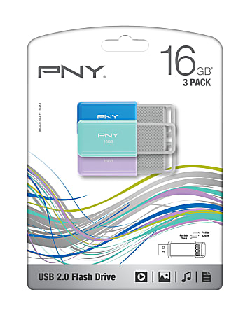 PNY USB 2.0 Flash Drives, 16GB, Multicolor, Pack Of 3, P-FD16GX3OMC-GE