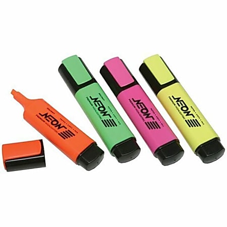 SKILCRAFT Flat Fluorescent Highlighter - Chisel Marker Point Style - Green Ink, Pink Ink, Yellow Ink, Orange Ink - 4 / Set