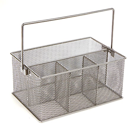Mind Reader 4-Compartment Utensil or Supply Caddy with Handle, 4-3/4"H x 7"W x 10"L, Silver