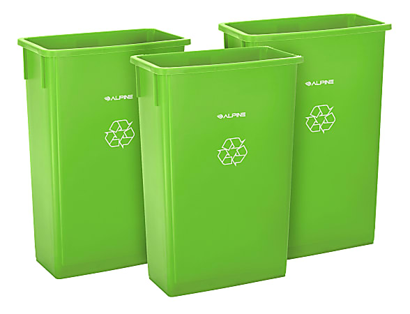 Alpine Rectangular Polypropylene Slim Trash Cans, 23 Gallons, Lime Green, Set Of 3 Cans