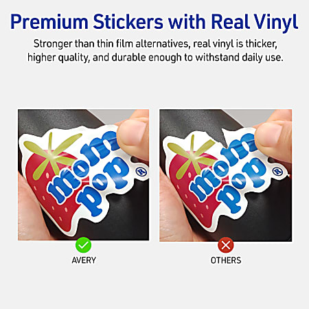 Avery® Printable Vinyl Sticker Paper, 94269-WMVL7, Rectangle, 8-1/2"x11", Matte White, Pack Of 7