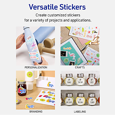Avery® Printable Vinyl Sticker Paper, 94269-WMVL7, Rectangle, 8-1/2"x11", Matte White, Pack Of 7