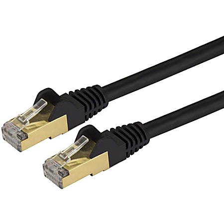 StarTech.com 8ft Black Cat6a Shielded Patch Cable - Cat6a Ethernet Cable - 8ft Cat 6a STP Cable - First End: 1 x RJ-45 Male Network - Second End: 1 x RJ-45 Male Network - 1.25 GB/s - Patch Cable - Shielding - Gold Plated Connector - Black