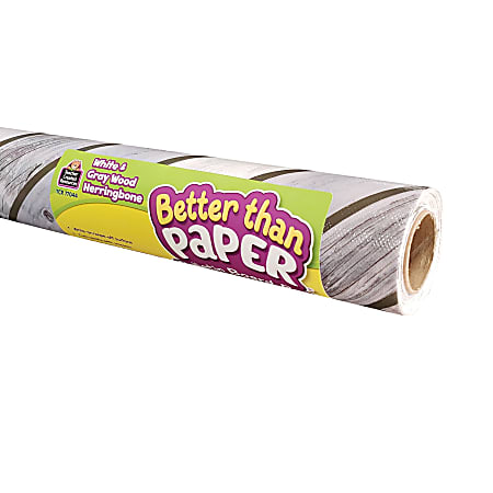 Teacher Created Resources® Better Than Paper® Bulletin Board Paper Rolls, 4' x 12', Herringbone White Wood, Pack Of 4 Rolls