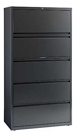 WorkPro® 36"W Lateral 5-Drawer File Cabinet, Metal, Charcoal