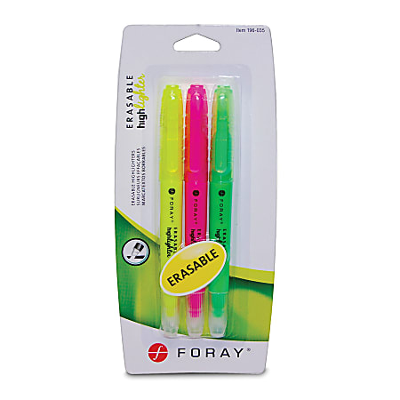 FORAY® Erasable Highlighters With Chisel Tips, Assorted Colors, Pack Of 3