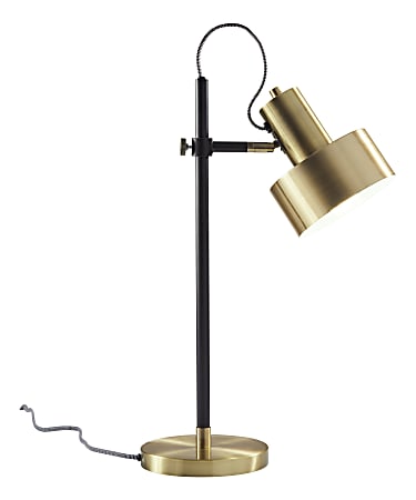 Adesso® Clayton Desk Lamp, 22-1/2”H, Antique-Brass Shade/Matte-Black Base