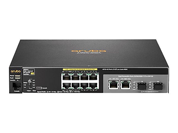 HPE Aruba 2530-8-PoE+ Internal Power Supply - Switch - managed - 8 x 10/100 (PoE+) + 2 x combo Gigabit Ethernet/Gigabit SFP - desktop, rack-mountable, wall-mountable - PoE+