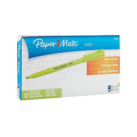 Paper Mate® Intro Pen-Style Highlighters, Fluorescent Green, Pack Of 12