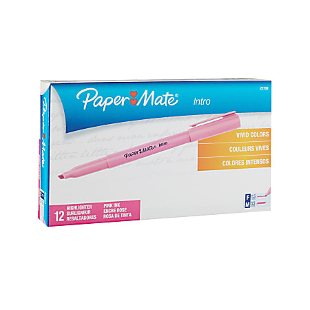 Paper Mate® Intro Pen-Style Highlighters, Fluorescent Pink, Pack Of 12
