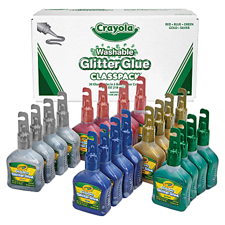 Crayola Washable Glitter Glue Classpack - Home, Project, Classroom - 20 / Pack - Red, Blue, Green, Gold, Silver