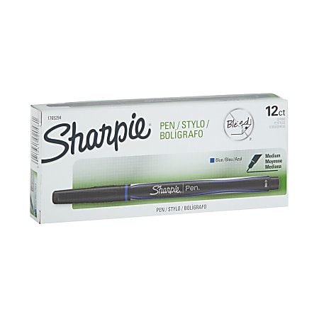 Sharpie® Pens, Medium Point, 1.0 mm, Gray/Silver Barrels, Blue Ink, Pack Of 12