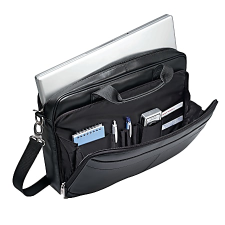 Samsonite Leather Slim Briefcase w/ 15.6" Laptop Pocket in Black 