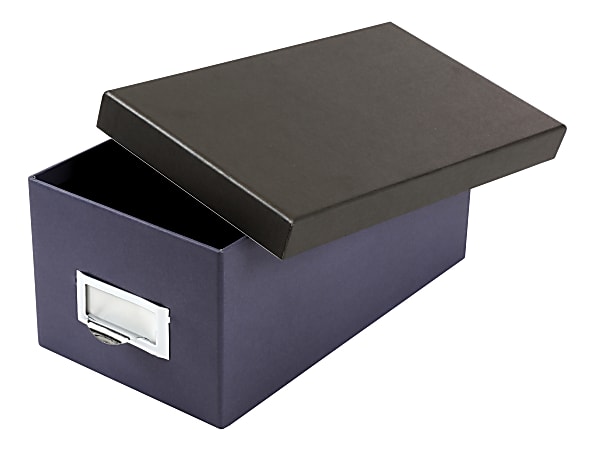 Oxford® Index Card Storage Box, 4" x 6", Indigo/Black