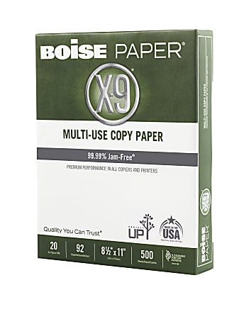 Boise® X-9® Multi-Use Printer & Copy Paper, 10 Reams, White, Letter (8.5" x 11"), 5000 Sheets Per Case, 20 Lb, 92 Brightness