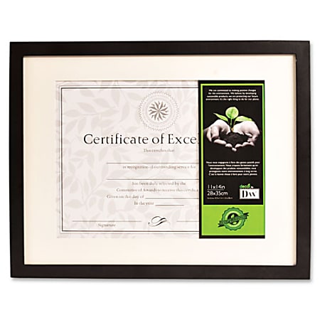 DAX FSC Certified Black Wooden Frame - 11" x 14" Frame Size - Holds 8" x 10.50" Insert - Wall Mountable - Vertical, Horizontal - Button Closure, Hanger - 1 Each - Wood, Glass - Black