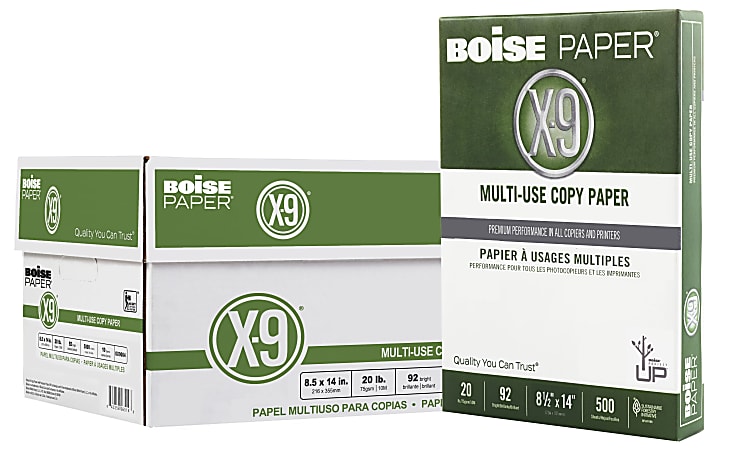 Boise® X-9® Multi-Use Printer & Copy Paper, White, Legal (8.5" x 14"), 5000 Sheets Per Case, 20 Lb, 92 Brightness, Case Of 10 Reams
