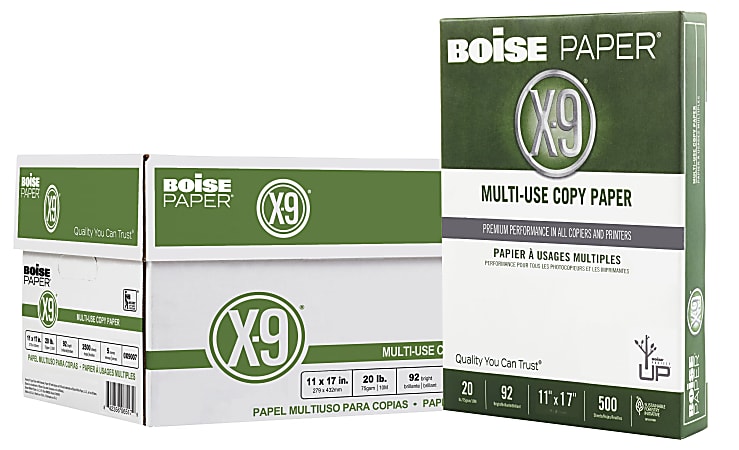 Boise® X-9® Multi-Use Printer & Copy Paper, White, Ledger (11" x 17"), 2500 Sheets Per Case, 20 Lb, 92 Brightness, Case Of 5 Reams