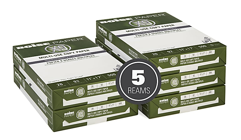 Boise X 9 High Bright Multi Use Printer Copier Paper Letter Size 8 12 x 11  5000 Total Sheets 96 U.S. Brightness 20 Lb White 500 Sheets Per Ream Case  Of 10 Reams - Office Depot