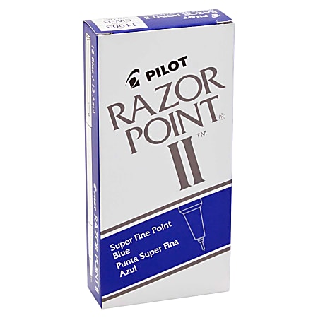 Pilot® Razor Point II Markers, Super Fine Point, 0.3 mm, Blue Barrel, Blue Ink, Pack Of 12 Markers