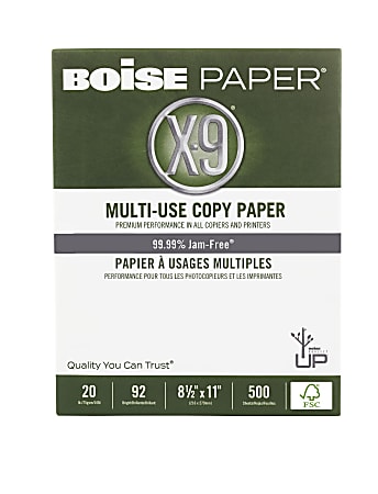 Boise® X-9® Multi-Use Printer & Copy Paper, White, Letter (8.5" x 11"), 5000 Sheets Per Case, FSC® Certified, 20 Lb, 92 Brightness, Case Of 10 Reams
