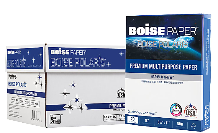 Boise® POLARIS® Premium Multi-Use Printer & Copier Paper, Letter Size (8 1/2" x 11"), 5000 Total Sheets, 97 (U.S.) Brightness, FSC® Certified, White, 500 Sheets Per Ream, Case Of 10 Reams