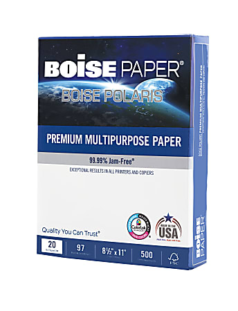 Boise POLARIS Premium Multi-Use Printer & Copier Paper, Letter Size (8 1/2  x 11), 5000 Total Sheets, 97 (U.S.) Brightness, FSC Certified, White, 500  Sheets Per Ream, Case Of 10 Reams
