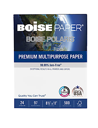 Boise® POLARIS® Premium Multi-Use Printer & Copy Paper, White, Letter (8.5" x 11"), 500 Sheets Per Ream, 24 Lb, 97 Brightness, FSC® Certified