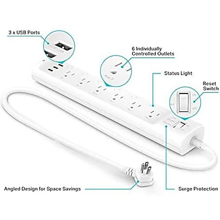 Kasa Smart Plug Power Strip, Surge Protector w/ 6 Smart Outlets