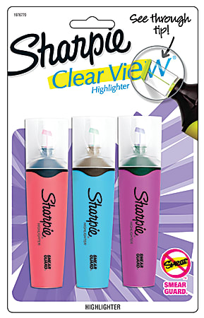 Sharpie Highlighter Clear View Highlighter with See Through Chisel Tip Tank  Highlighter Assorted 3 Count - Office Depot