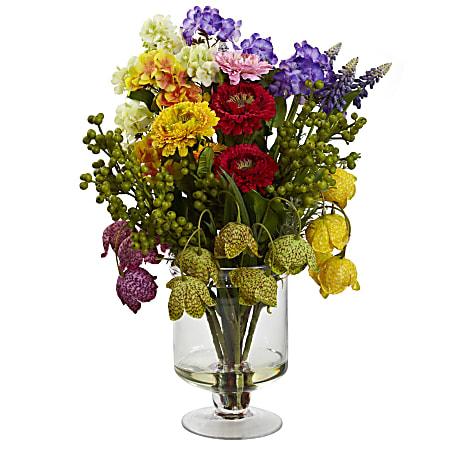 Nearly Natural Spring Floral 16”H Plastic Arrangement With Vase, 16”H x 12”W x 12”D, Multicolor