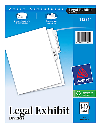 Avery® Premium Collated Legal Dividers Avery® Style, Side-Tab, 1-10 & Table Of Contents, 8 1/2" x 11"