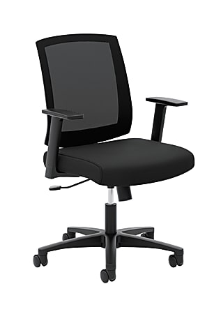 HON® Basyx Torch Task Chairs, Mesh Back, Fixed Arms, Black Seat, Fabric