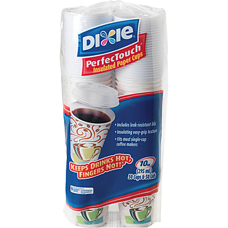 Dixie® PerfecTouch® Hot Cups And Lids, 10 Oz., White, Pack Of 50