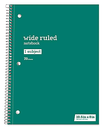 Just Basics® Spiral Notebook, 8" x 10-1/2", Wide Ruled, 70 Sheets, Green