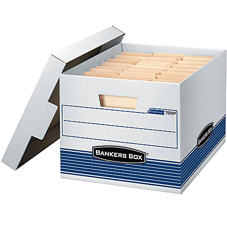 Bankers Box® Quick/Stor™ Storage Boxes, 10 1/2" x 12 3/4" x 16 1/2", White/Blue, Case Of 12